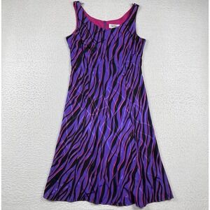Bob Mackie Studio Silk Dress Womens 8 Purple Zebra Abstract Sleeveless Midi